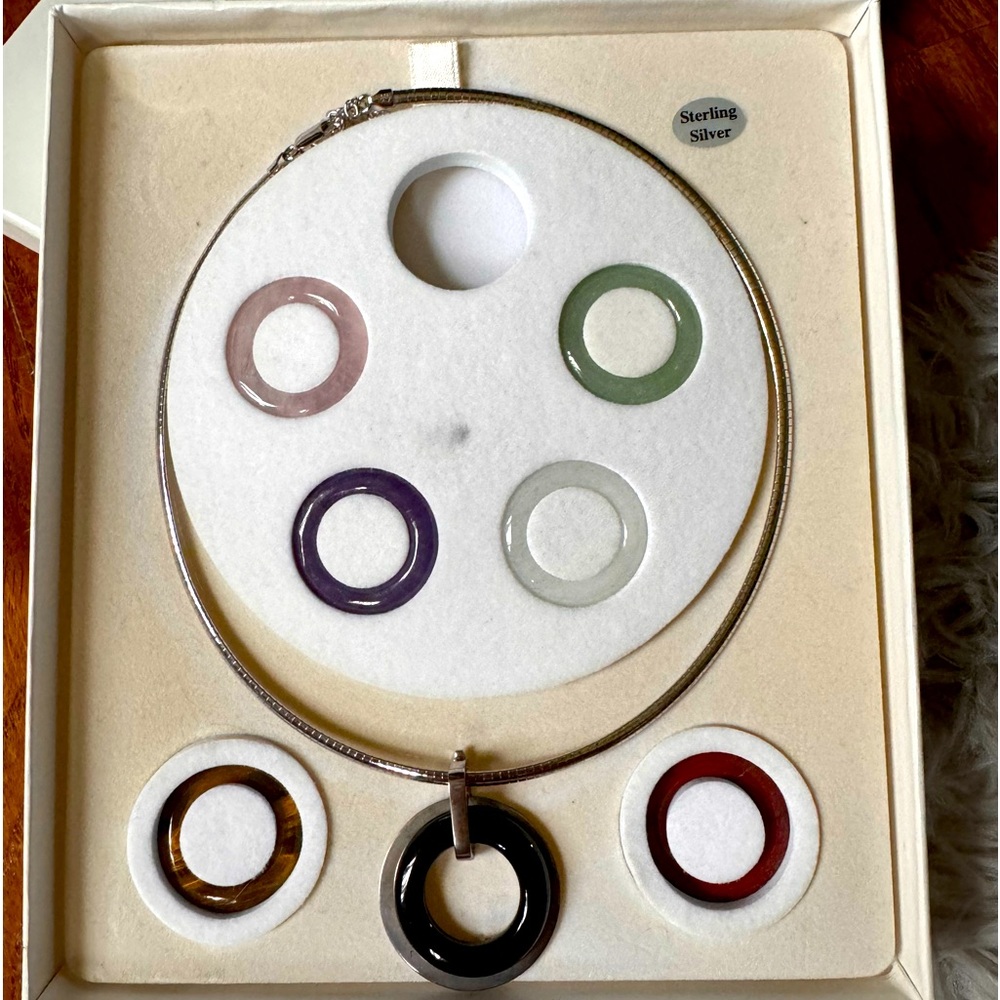 Sterling Silver 18” choker interchangeable stones Jade,Onyx,TigersEye,Amethyst - Picture 5 of 13